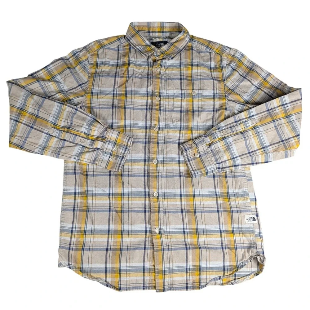 The‎ North Face Mens Plaid Button Down Shirt Tan Yellow Long Sleeve Outdoors